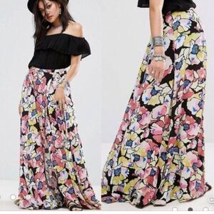 Women Free People Hot Tropics Floral High Slit Maxi Skirt in Multi Color Size 2